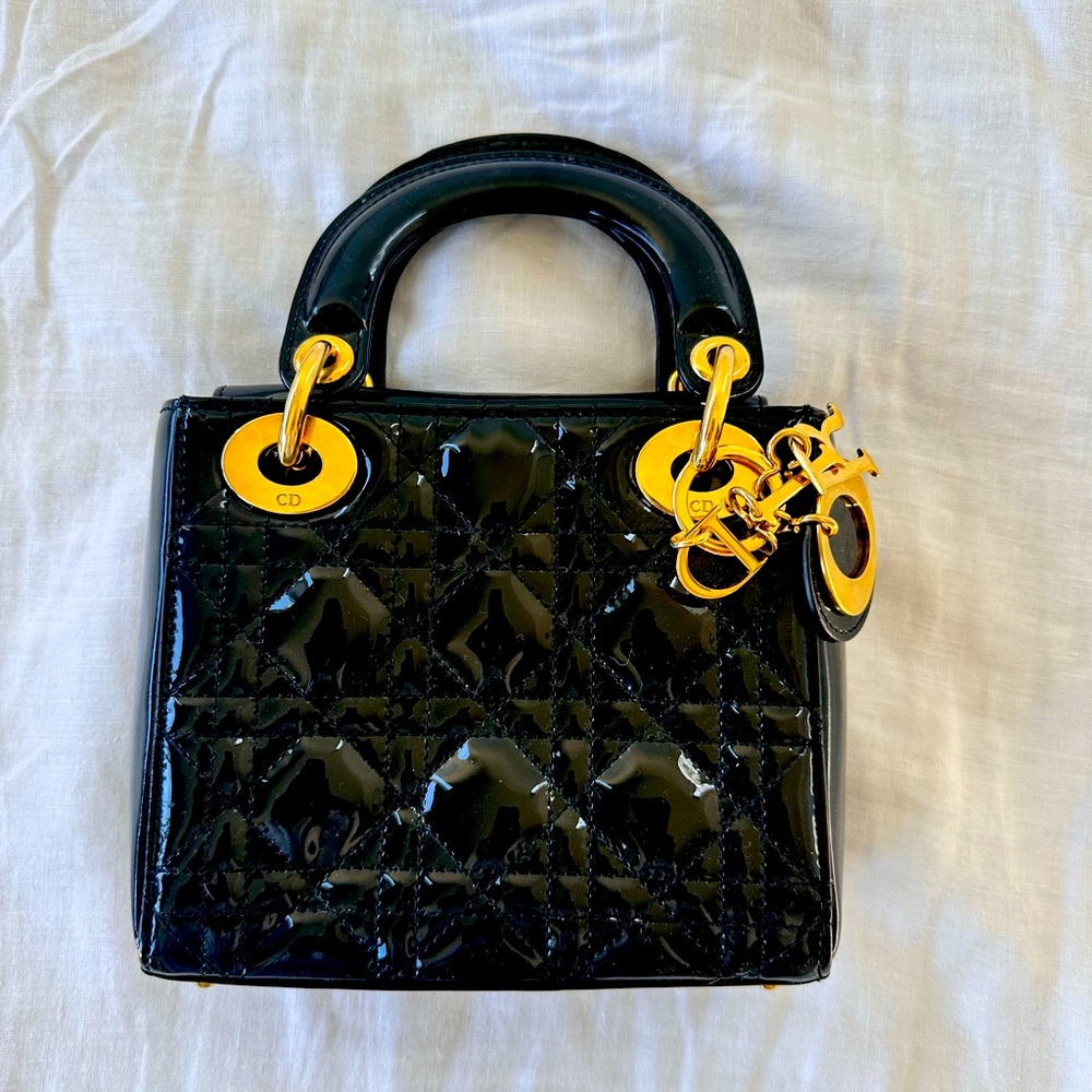 LADY DIOR PATENT LEATHER HANDBAG